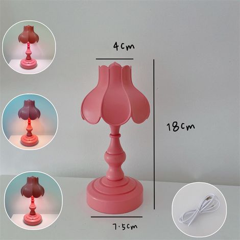 Lampe de table rétro, veilleuse feuille de lotus, éclairage de chambre mignon et romantique, mini lampe lumineuse style nordique LD05 rose rouge (1/5)