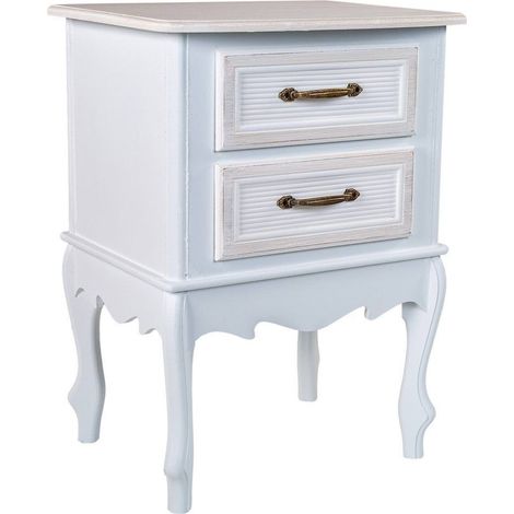 Table de chevet blanche en bois mdf style classique élégant - blanc patiné poignée dorée (1/5)