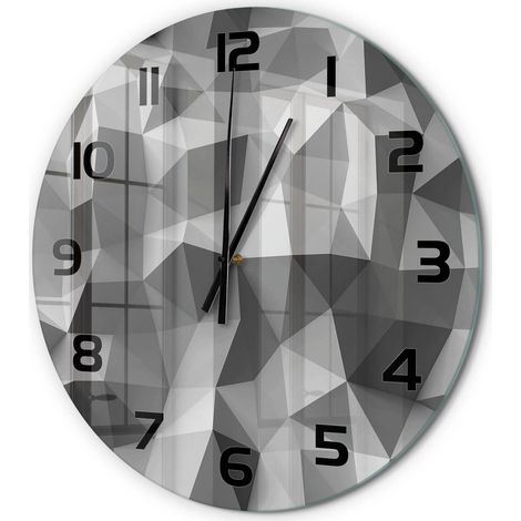 Horloge Murale Ronde en Verre Quartz Silencieuse Sans Tic-Tac Salon Cuisine Triangles d'abstraction fi 60 cm (1/5)
