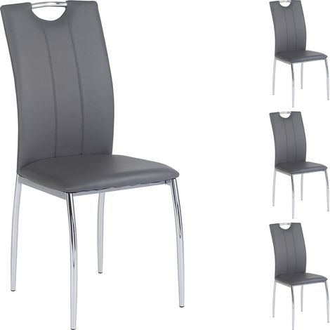 Idimex – Chaises APOLLO gris – Lot de 4 – Rembourrage synthétique PU – Piètement métal chromé – Hauteur d'assise 47 cm (1/3)