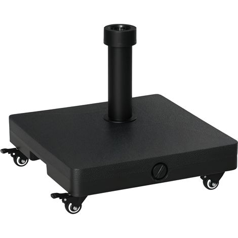 Pied de parasol carré à roulettes, lestable jusqu'à 20 kg, avec support et poids pour parasols de 22 à 38 mm de diamètre. Convient pour balcon, terrasse et jardin. Couleur : noir. (1/5)