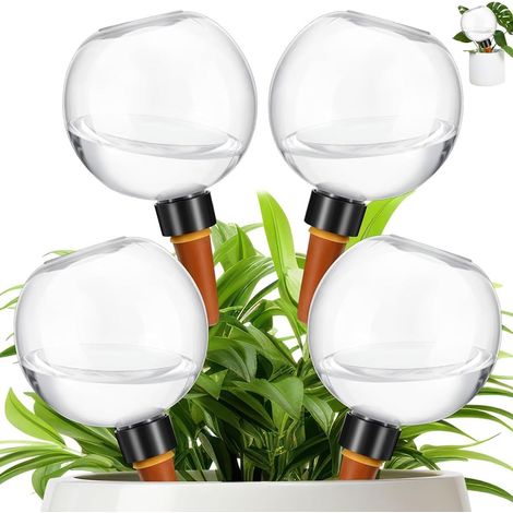 Lot de 4 boules d'arrosage, plastique transparent, 500 ml, système goutte à goutte, piquets auto-arrosage, plantes intérieur extérieur (1/5)