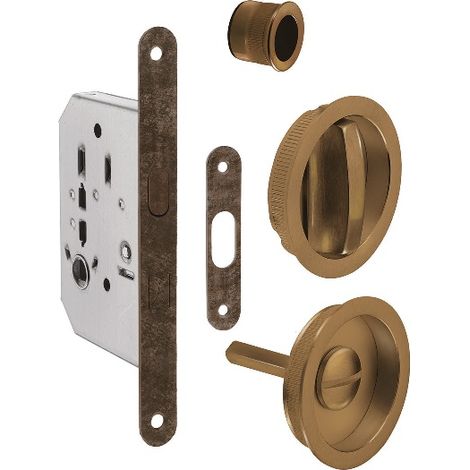 SERRATURA C/MANIGLIA KIT X PORTA WC SCORR. BRONZ. NICCHIA TO