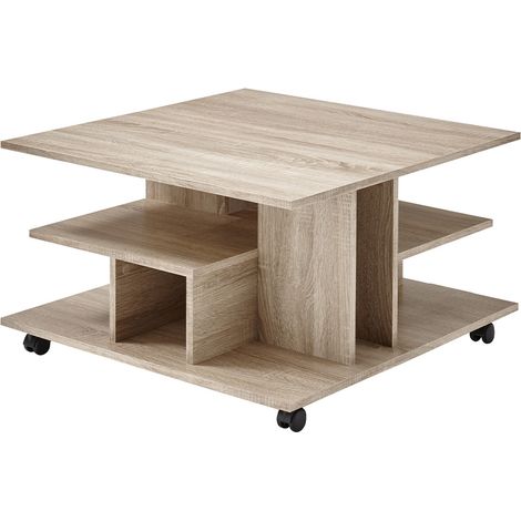Tavolino quadrato su rotelle con Scomparti - 76 x 76 x Alt. 44 cm (1/4)