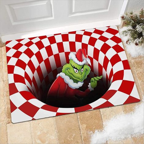 Decorative 3D Christmas illusion doormat, non-slip indoor and outdoor doormat. Floor mat for living room, bedroom, etc. (red, 60x90cm) (1/4)