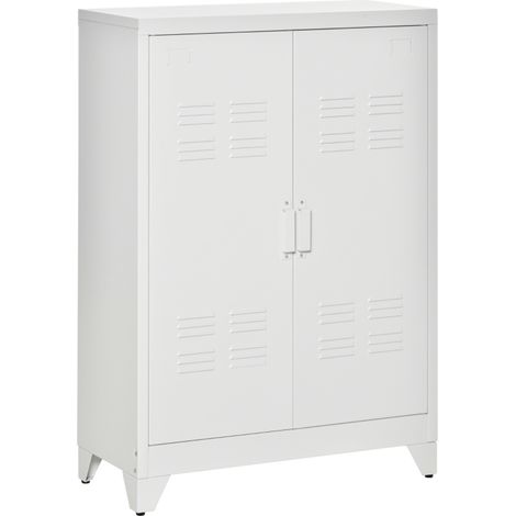 Armoire de rangement en métal avec porte à lamelles magnétiques 75 x 33 x 110 cm blanche (1/5)