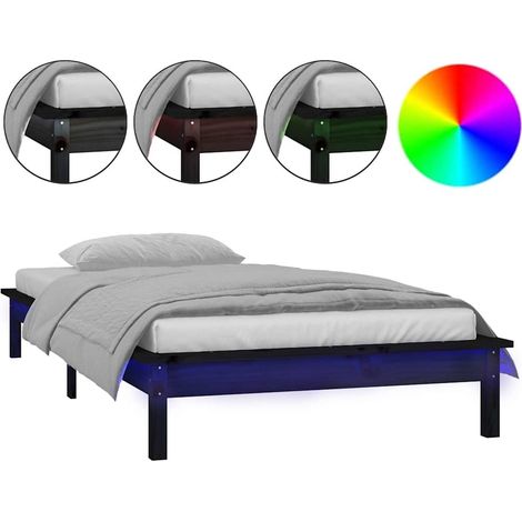 Maison Exclusive - Massivholzbett mit LEDs Schwarz 90x190 cm (1/5)