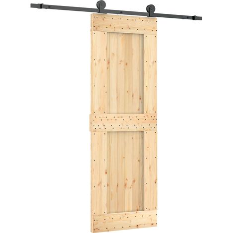 Sliding Door Natural and Black 70 x 210 cm Solid Pine Wood vidaXL (1/5)