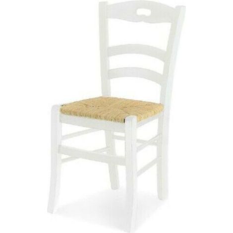 Sedia in legno massello modello Rochelle Seduta Paglia - Vari colori Colori Legno: Bianco Opaco