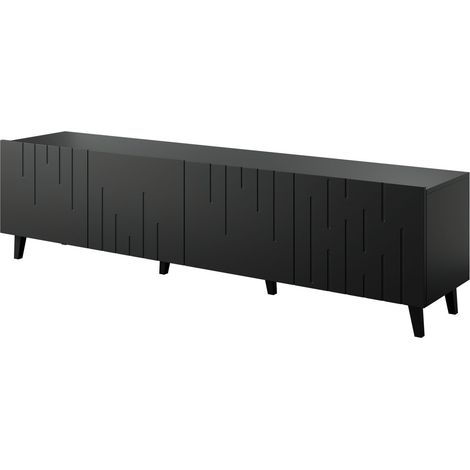 MOBY 200 cm 4D mobile TV a quattro ante, pannello in MDF, frontale fresato, nero opaco