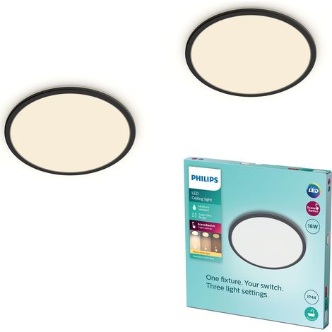 LED Salle de bain Plafonnier Superslim, noir, 18W, lumière blanc chaud 2.700K, 3 réglages de lumière - variateur d'intensité sans gradateur, protection IP44, pack de deux (1/5)