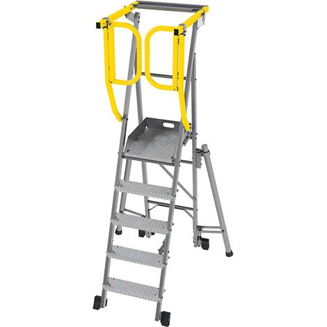 Scaletta a castello 5 gradini - 4 ruote retrattili - Altezza max di lavoro. 3.25m - PAM5-PS/R