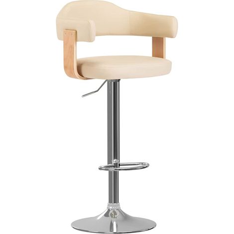 vidaXL Taburetes de cocina 2 uds cuero sintético madera curvada crema (1/2)