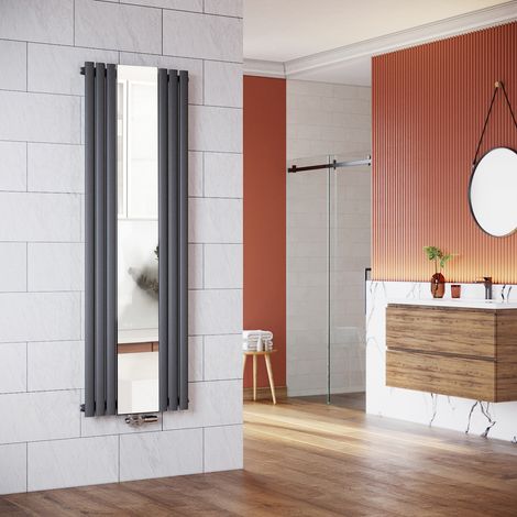 SONNI Design Radiatore verticale con specchio Tubolare 1800x500mm Radiatore a pannello monostrato Antracite, con Multiblock Antracite (1/5)