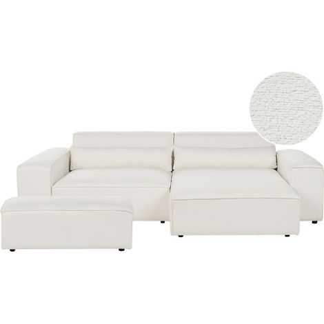 Modular Corner Sofa 2 Seater HELLNAR Boucle Off-White with Ottoman Left Hand (1/5)