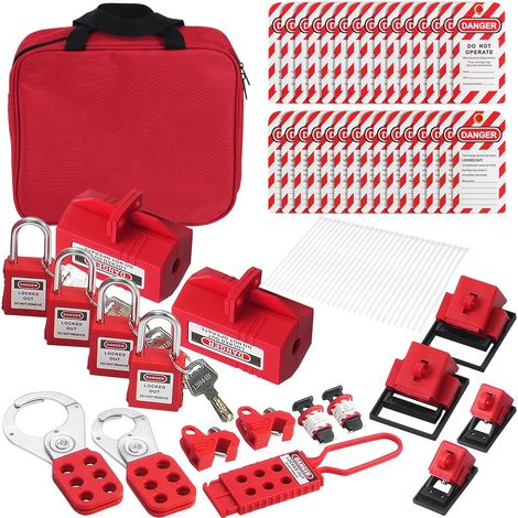 Kit de Consignation Électrique 47 Pièces, Sécurité LOTO avec Cadenas, Étiquettes, Cadenas de Prise et Disjoncteur, Sac de Transport, Usage Industriel (1/5)