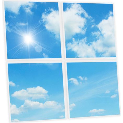 Pack de 4 Dalles LED Imprimées 60x60 cm - Motif Ciel Lumineux - Lumière Blanc Neutre 4000K - Panneaux Lumineux Plafond Bureau Salon Cuisine - Faciles à Installer