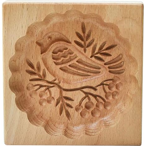 Emporte-pièce en bois, tampons à biscuits de Noël, outil de décoration et de pâtisserie en relief 3D, moule à biscuits familial à faire soi-même pour muffins, gâteaux de lune et biscuits (oiseau) (1/5)