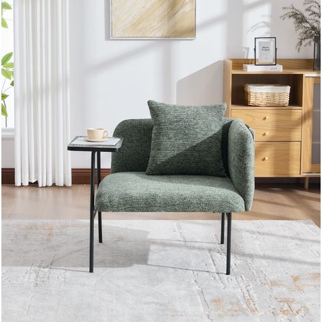 Sessel aus Chenille in Smaragdgruen mit Beistelltisch, Seitentaschen und Metallgestell 86x72x71 cm (1/5)