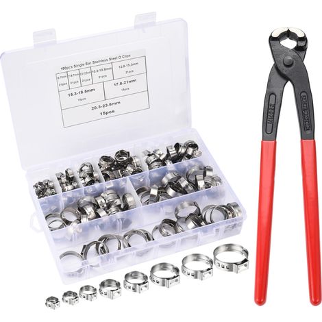 Lot de 150 pinces pour colliers de serrage d'oreille avec pince 6-23,5 mm + kit d'outils de serrage en acier inoxydable 304 (1/5)