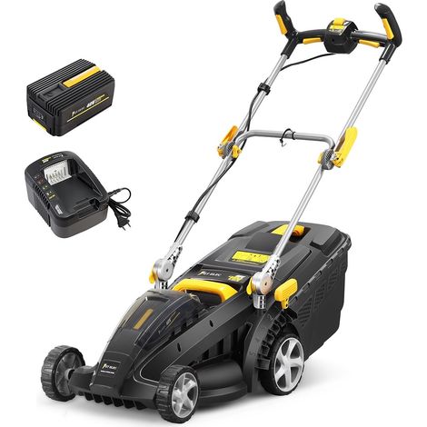 Tondeuse à batterie 40V – Largeur de coupe 37 cm – Autonomie 50 mn – Hauteur de coupe réglable 25-75 mm – Bac de ramassage 40L – Gt Elec