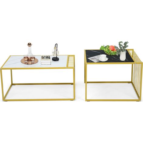 COSTWAY Modern Nesting Table Stackable Side Coffee Table Set (1/5)