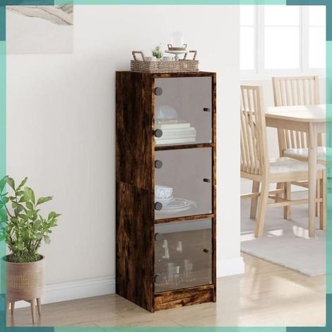 836389 Buffet avec portes en verre chêne fumé 35x37x109 cm (1/5)
