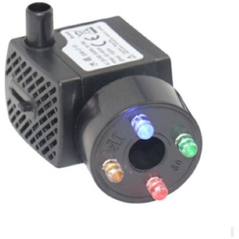 Pompe d'aquarium avec 4 lumières LED multicolores Mini pompe à eau 300 l/h résiste au brûleur sec (48 heures), pompe pour aquarium, bassin, fontaine, jardin, pas de bruit, câble 1,5 m