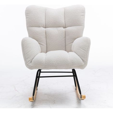 ELVMI Sedia a Dondolo con Schienale Alto Ergonomico, Braccioli Imbottiti e Base Silenziosa, in Teddy Bianco (1/5)