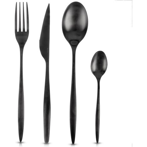 Juego de cubiertos de acero negro para 6 personas, cubiertos de cocina y mesa, 24 EL (1/5)