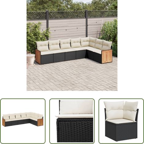 vidaXL Canapé en résine - Salon de jardin 7 pcs avec coussins noir résine tressée (1/5)