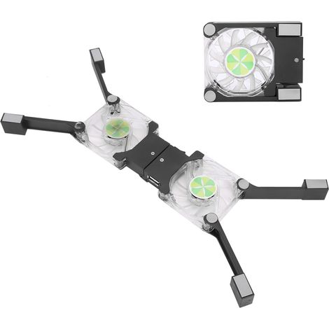 Support de refroidissement pliable pour ordinateur portable DRS03 avec double ventilateur et lumière LED bleue (noir) (1/5)