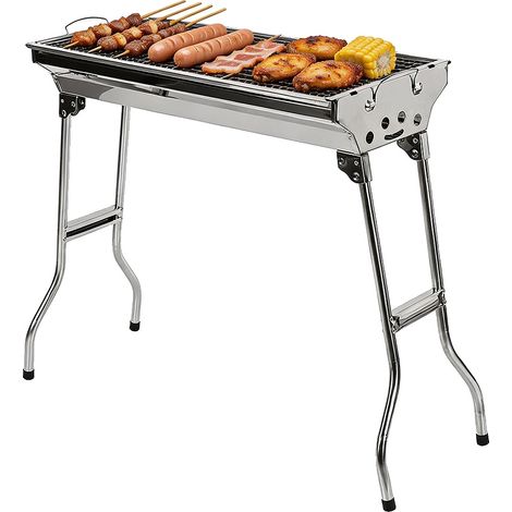 Barbecue Portable, Acier Inoxydable, Design Pliable, Argent (1/2)