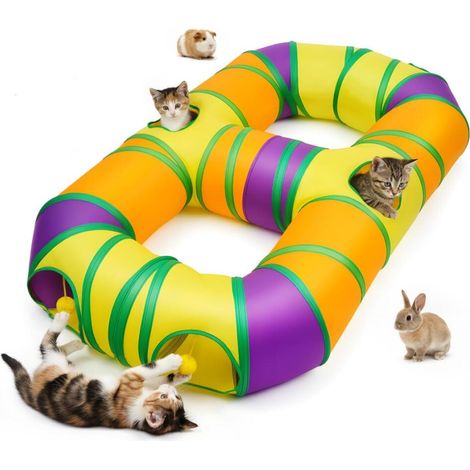 Tunnel de Jeu pour Chat Interieur en Forme de 8, Jouer Tube pour Chat avec Pompons Suspendus et Trou interactif pour Chatons, Chiots, Lapins, furets, cochons d'Inde (1/5)