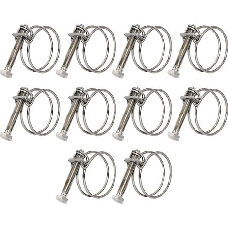 Lot de 10 colliers de serrage réglables en acier inoxydable à double fil pour tuyaux de 55 à 60 mm