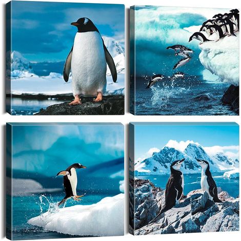 Leinwandbilder 4teilig Kunstdruck Wohnzimmer 30x30cm Pinguin (1/5)