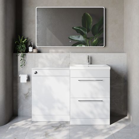 Napoli 390 Cento Gloss White 1200mm 2 Drawer Vanity Unit Toilet Suite with Glide Basin - 1200mm - Chrome 320mm HandleWithout Kingston Toilet Pan