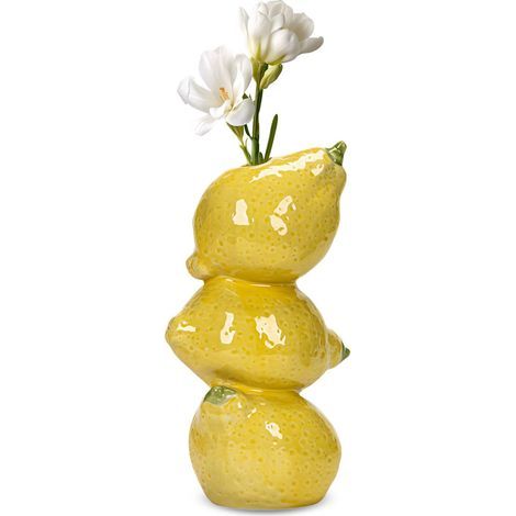 Vase empilé en céramique jaune de 10,8 x 20,1 cm, vase décoratif pour fleurs séchées et herbe de la pampa, petit vase décoratif pour la maison, le bureau, le salon (forme de citron) (1/4)