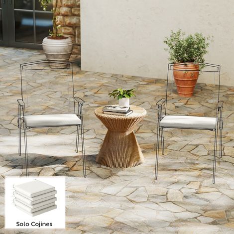Juego de Cojines para Sillas de Comedor 46x42x7 cm 6 Piezas con Funda Lavable y Lazos, Impermeable y Anti-UV Crema