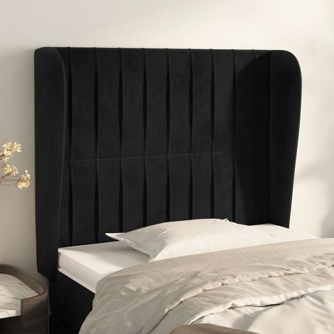 Tête de lit avec oreilles pour lit simple, Cadre de lit, Tableau décoratif de chevet Noir 93x23x118/128 cm Velours SDG83414 (1/5)