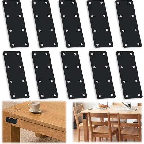 Plaques Perforées Noir Connecteur Bois, 10 Pièces Plaques Equerre d'Assemblage 10x3.8x0.5cm Equerre Plate Metal Connecteurs Plats Fer Plat Perforé pour Bois Meubles Réparation Fixation (1/5)