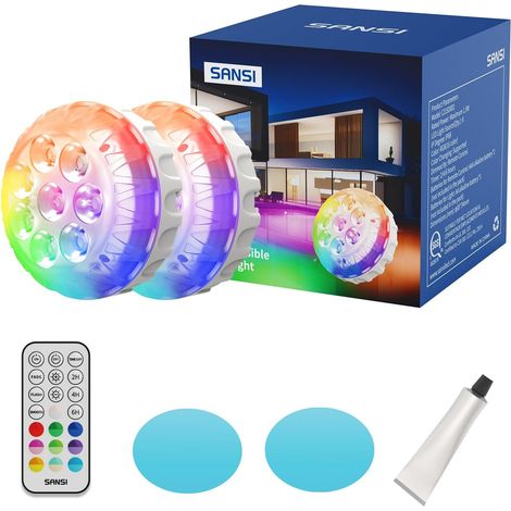 Projecteur de piscine SANSI avec télécommande, éclairage RGB haute luminosité pour spa, lampe LED submersible étanche IP68, autonomie ultra-longue, fixation magnétique ou à ventouse pour piscine, bass (1/5)
