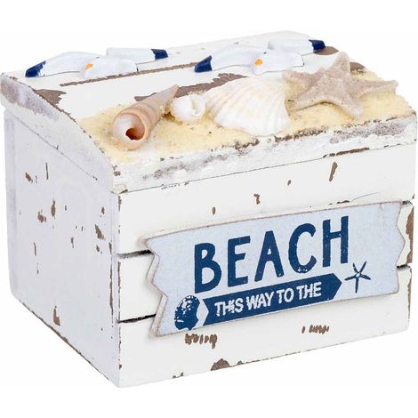 Caja de madera con conchas blanco 9x8x7h cm