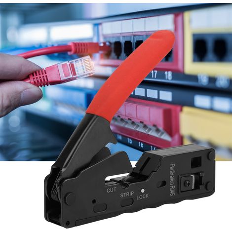 Pince à sertir multifonctionnelle 6P8P pour câbles réseau, dénudeuse et coupeuse, avec tête de sertissage en cristal (rouge)