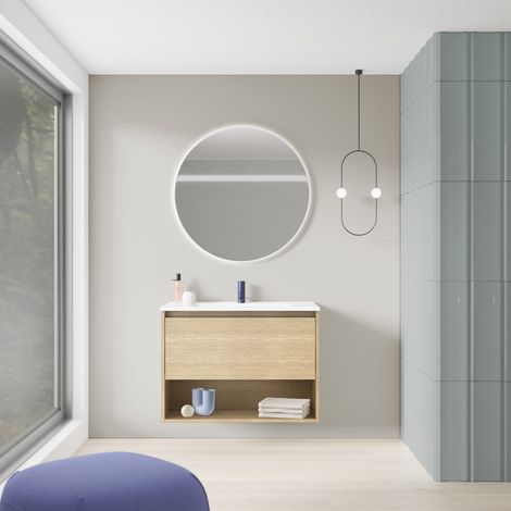 Meuble salle de bain suspendu NIWA chêne sablé 60 cm Miroir non inclus (1/4)