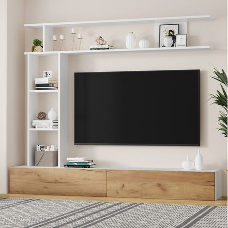 TV Möbel Schrank Wohnwand 180 cm Weiß Holz OKMYHOME (1/5)
