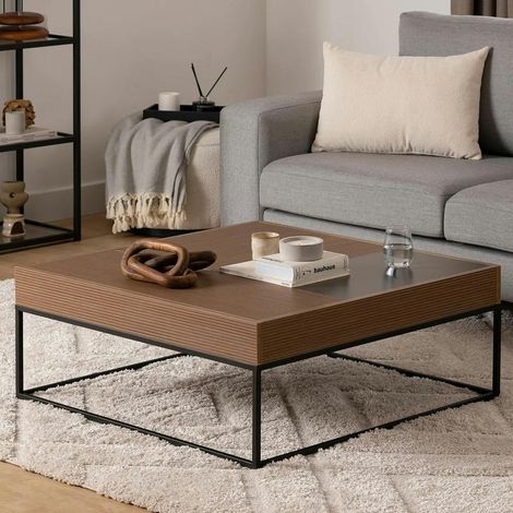 Table basse design carrée effet noyer & anthracite JENA