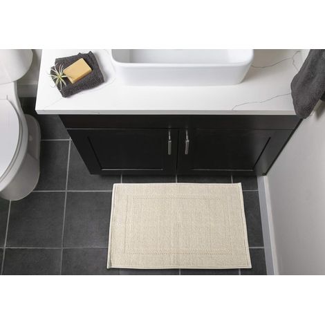 Tapis Jacquard 100% Coton Doux et Absorbant Lavable en Machine, à Placer près de la Coiffeuse, Baignoire ou Douche, 50,8 x 78,7 cm, Bordure Naturelle (1/5)