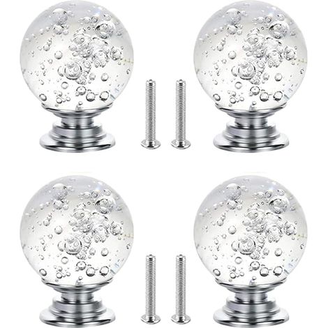 4 Stück Kristallknopf Kommode Griff Glasknauf Schubladengriff,Kugelgriff aus Zinklegierungsglas Garderobengriff Einlochgriff für Möbel 30MM (Transparent) (1/5)