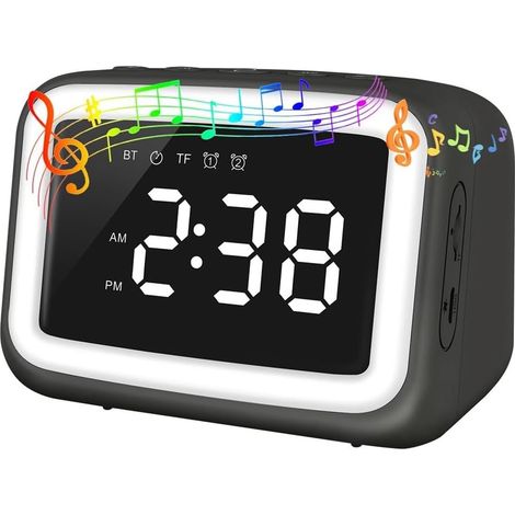 Réveil pour enfants avec haut-parleur Bluetooth et veilleuse à intensité variable pour chambre à coucher, pour enfants Noir (1/5)